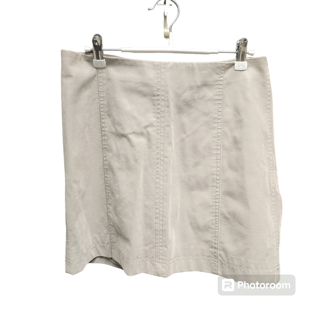 Free People Modern Femme Faux Leather Mini Skirt In Stone Vintage Grey Sz. 8